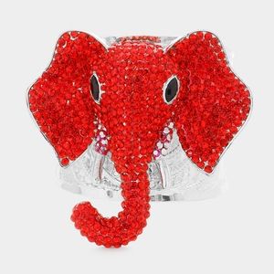 Red Elephant Head Metal Cuff Bracelet Rhinestone Crystal Statement Jewelry